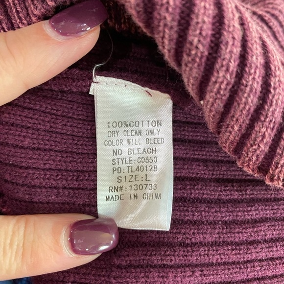 Umgee mineral wash lace up neckline purple sweater NWT size large - Picture 5 of 7